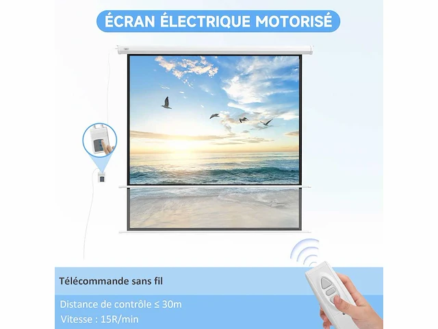 96-inch gemotoriseerd projectiescherm, 1:1 4k hd, wand- of plafondmontage met afstandsbediening, 195l x 8w x 182h cm - afbeelding 4 van  8