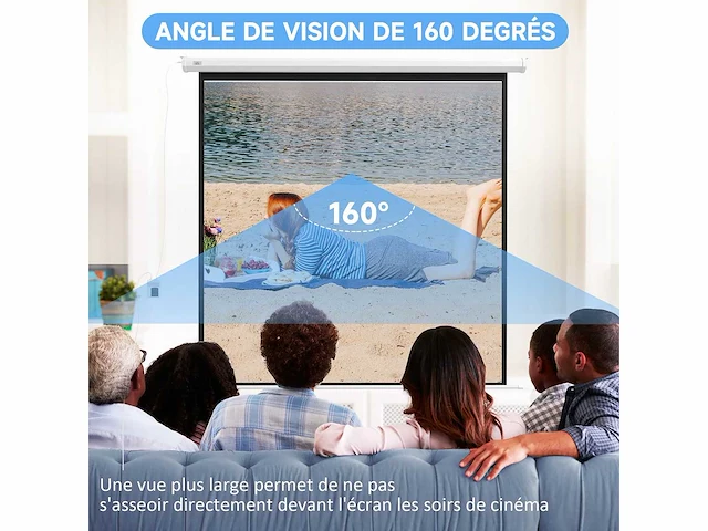 96-inch gemotoriseerd projectiescherm, 1:1 4k hd, wand- of plafondmontage met afstandsbediening, 195l x 8w x 182h cm - afbeelding 5 van  8