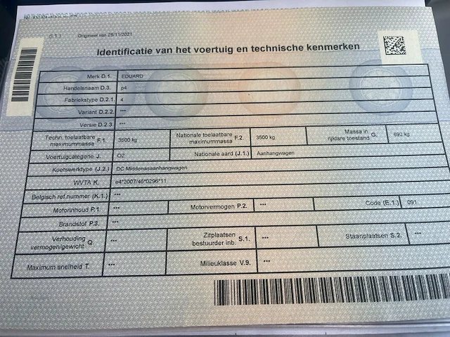 Aanhangwagen dubbel as eduard, type: 4, chassisnummer: yc3eduard21144248, bouwjaar: 25/11/2021, kentekenbewijs deel i en ii, schouwingsbewijs - afbeelding 6 van  7