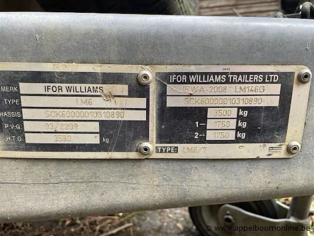 Aanhangwagen ifor williams, chassisnummer sck60000010310890, datum eerste inschrijving 09/10/2007, mtm 3500kg - afbeelding 5 van  6