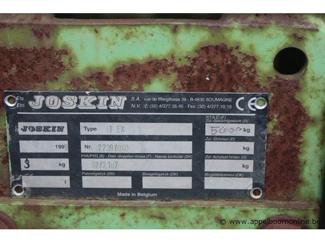 Aanhangwagen joskin lt 4tex, bj 1999, chassisnummer 2739/040, verliesaangifte gelijkvormigheidsattest - afbeelding 5 van  7