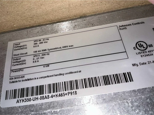 Abb / johnson controle ayk550-uh-08a8-4+k465+p918 frequentieregelaar - afbeelding 5 van  8