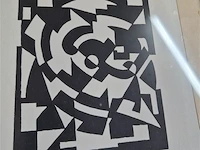 Abstracte tekeningen 4 stuks, 1 glas gebroken - afbeelding 4 van  5