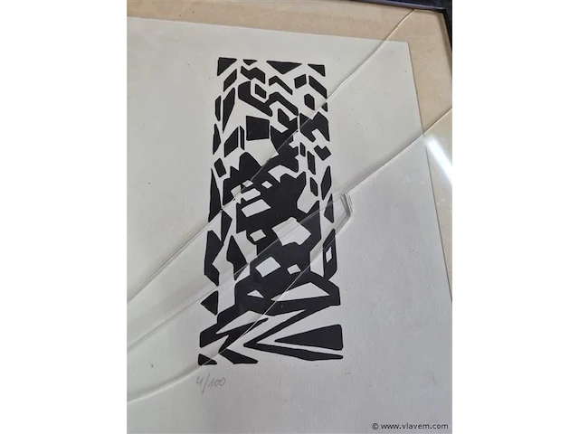 Abstracte tekeningen 4 stuks, 1 glas gebroken - afbeelding 5 van  5