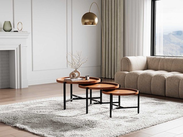 Acaciahout & zwart metaal nesten salontafels - licht, natuurlijk - afbeelding 1 van  7
