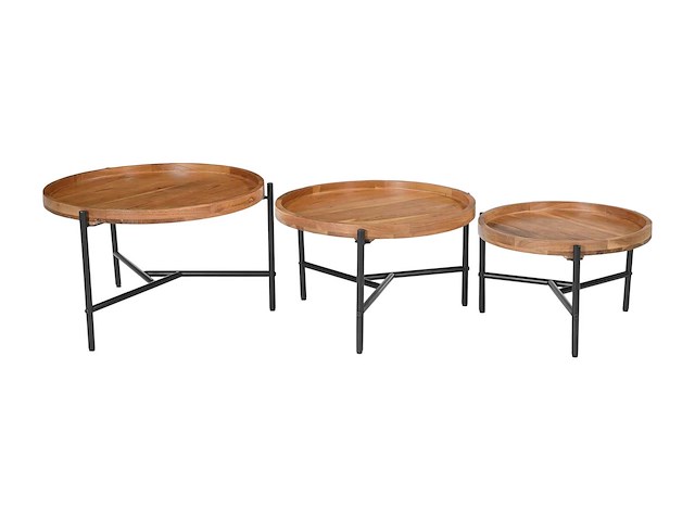 Acaciahout & zwart metaal nesten salontafels - licht, natuurlijk - afbeelding 2 van  7