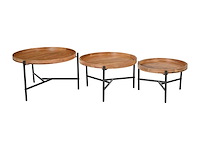 Acaciahout & zwart metaal nesten salontafels - licht, natuurlijk - afbeelding 2 van  7