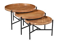 Acaciahout & zwart metaal nesten salontafels - licht, natuurlijk - afbeelding 3 van  7