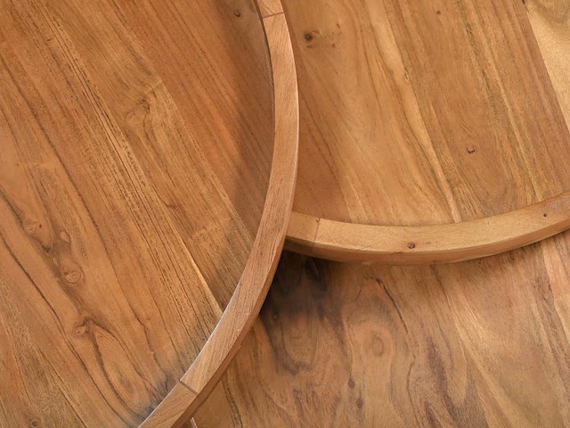 Acaciahout & zwart metaal nesten salontafels - licht, natuurlijk - afbeelding 5 van  7