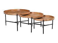 Acaciahout & zwart metaal nesten salontafels - licht, natuurlijk - afbeelding 6 van  7