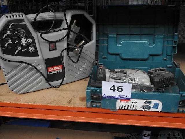 Accu decoupeermachine makita apsd 18-1, met lader en opbergkist, werking niet gekend plus compressor duro pro, werking niet gekend - afbeelding 1 van  3