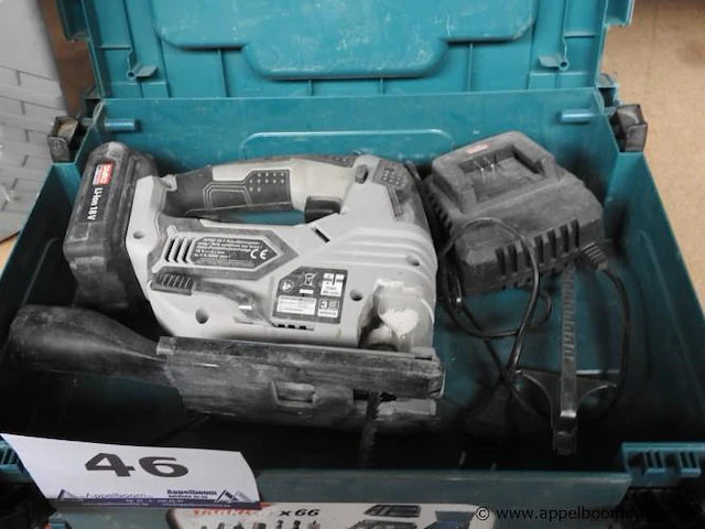 Accu decoupeermachine makita apsd 18-1, met lader en opbergkist, werking niet gekend plus compressor duro pro, werking niet gekend - afbeelding 2 van  3