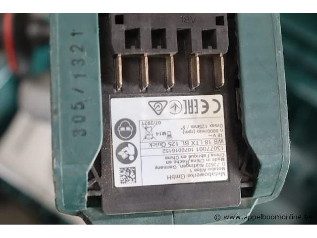 Accu haakse slijptol metabo wb 18 l tx bl 125, zonder batterij - afbeelding 2 van  2
