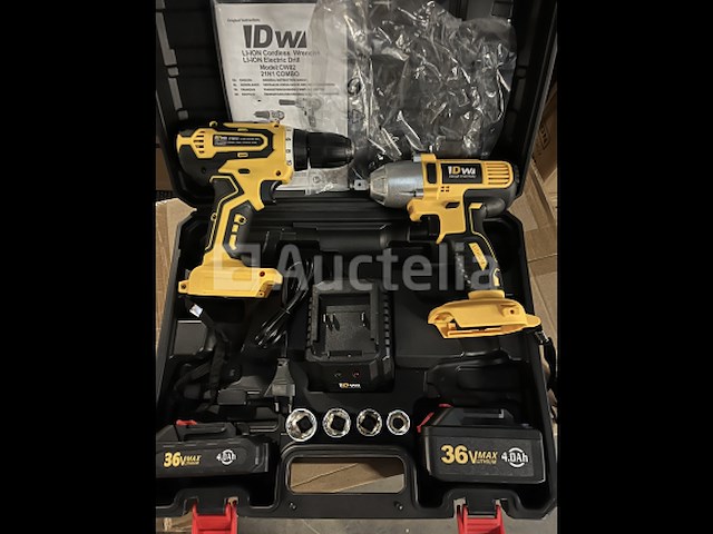 Accu set slagmoersleutel en schroefmachine 36v, met 2 accu 36v 4ah, oplader en doppen in luxe koffer - afbeelding 1 van  3