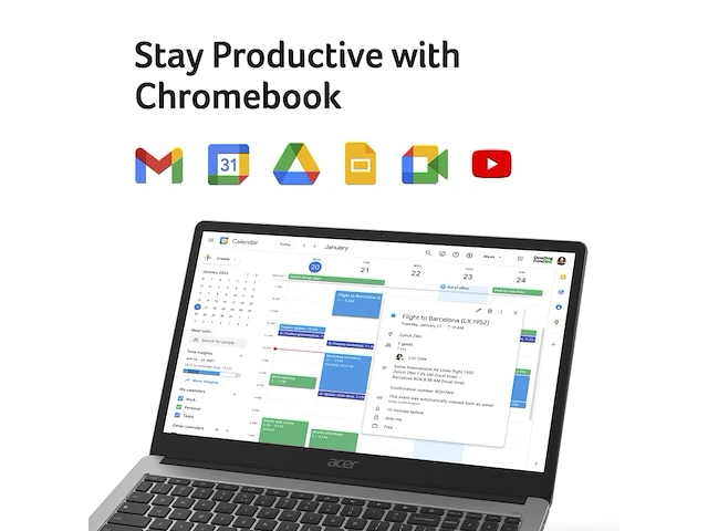 Acer chromebook 315 cb315-4h - laptop 15.6" fullhd (intel celeron n4500, 8gb ram, 64gb ssd, intel uhd graphics, chrome os) silver - afbeelding 7 van  8