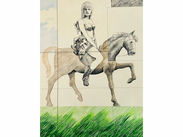 Adriaan de kruijff - ariadne rijdt op puzzle - tekening in gemengde techniek - afbeelding 1 van  9