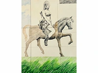 Adriaan de kruijff - ariadne rijdt op puzzle - tekening in gemengde techniek - afbeelding 1 van  9