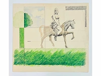 Adriaan de kruijff - ariadne rijdt op puzzle - tekening in gemengde techniek - afbeelding 3 van  9