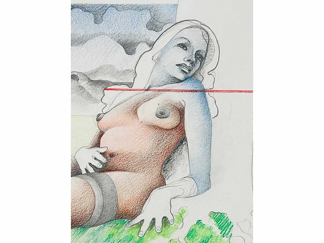 Adriaan de kruijff - naakt - tekening in gemengde techniek - afbeelding 1 van  6
