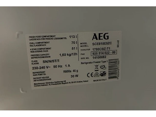 Aeg combi koelkast - afbeelding 7 van  9