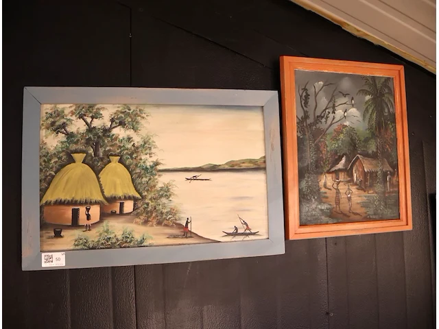 Afrikaans schilderij (x2) - afbeelding 1 van  4