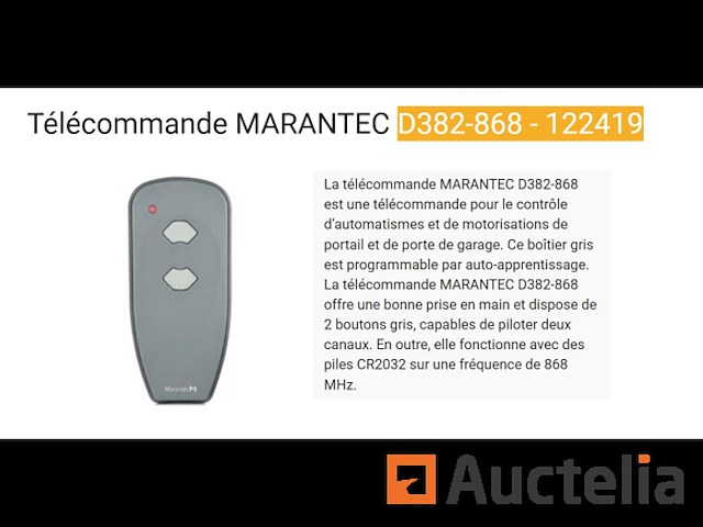 Afstandsbediening voor poort / garagedeur marantec d382-868 - 122419 - afbeelding 2 van  2