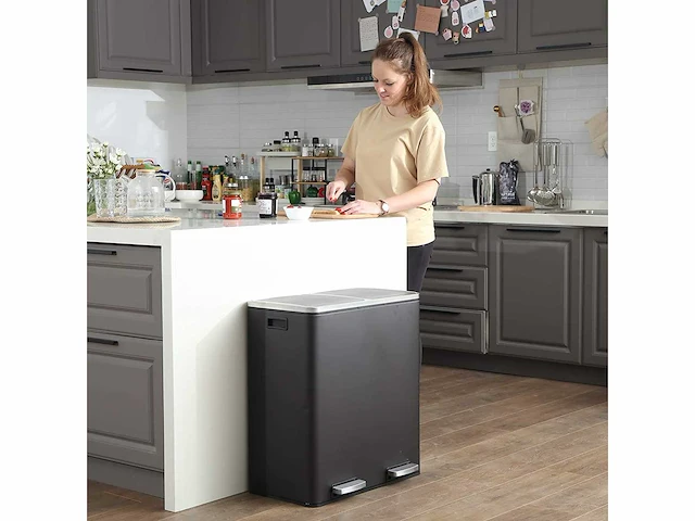 Afvalbak met dubbel compartiment 2 x 30l - afbeelding 2 van  8