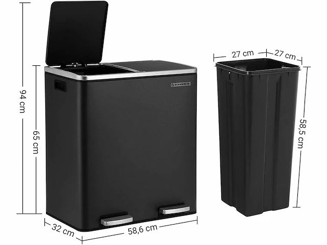 Afvalbak met dubbel compartiment 2 x 30l - afbeelding 3 van  8