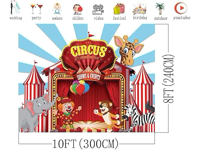 Aiikes 10x8ft rode circus fotografie achtergrond - afbeelding 4 van  4