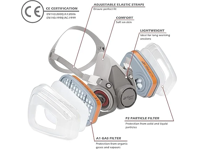 Airgearpro g-500 herbruikbaar adembeschermingsmasker - afbeelding 3 van  4