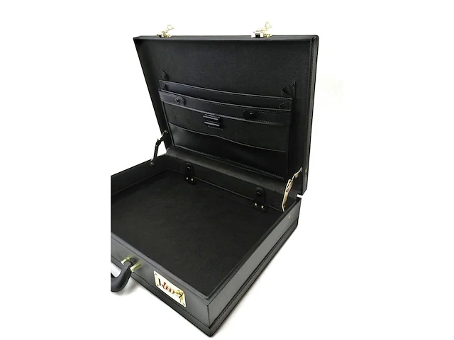 Aktetas - koffer - leder - cijferslot - 32 x 44 x 10 cm. - ongebruikt - zwart - afbeelding 2 van  3
