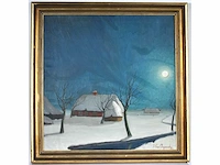 Alois van regemorter - winterlandschap in maanlicht - olie op doek - afbeelding 1 van  10