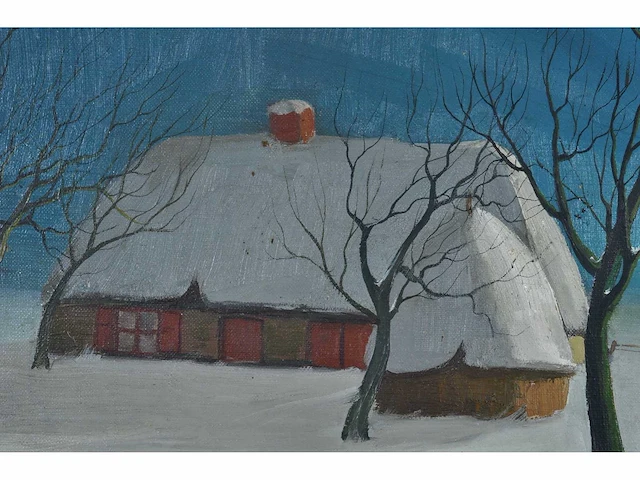 Alois van regemorter - winterlandschap in maanlicht - olie op doek - afbeelding 6 van  10