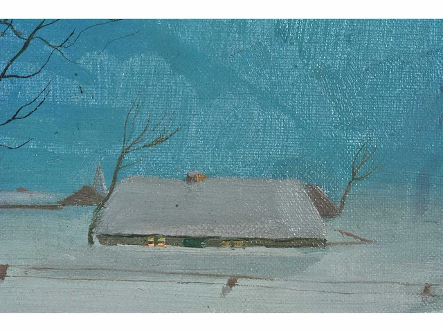 Alois van regemorter - winterlandschap in maanlicht - olie op doek - afbeelding 8 van  10