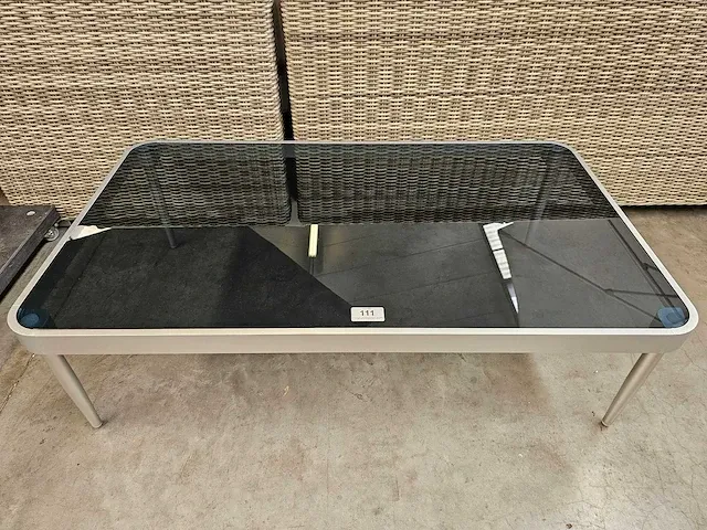 Alu bijzettafel zilvergrijs met zwart glas 120 x 70cm - afbeelding 2 van  3
