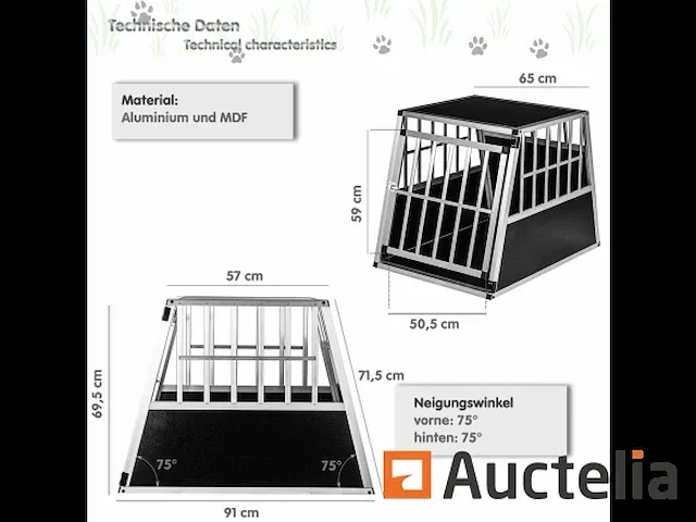 Aluminium hundetransportbox l rückwand 75° - afbeelding 4 van  6