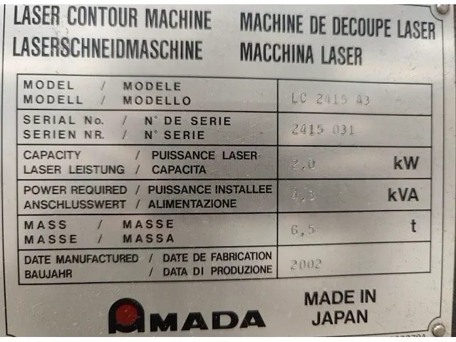 Amada lc2415a3 lasersnijmachine - afbeelding 6 van  9