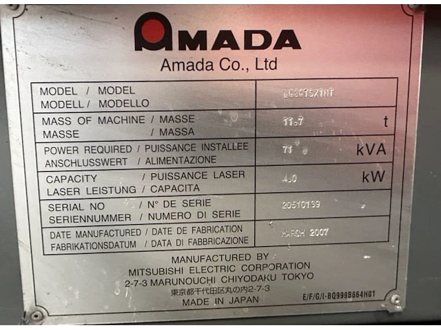 Amada lc3015x1nt laser-snijmachine - afbeelding 8 van  9