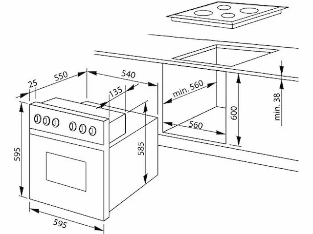 Amica oven eh 923 620 e nuttig volume 65 l afmetingen bxhxd 56 cm x 60 cm x 56 cm - afbeelding 2 van  3