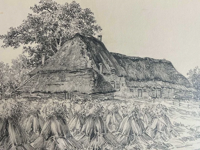 André verhorst - hoeve met korenschoven - potloodtekening - afbeelding 1 van  9