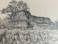 André verhorst - hoeve met korenschoven - potloodtekening - afbeelding 1 van  9