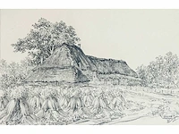 André verhorst - hoeve met korenschoven - potloodtekening - afbeelding 2 van  9