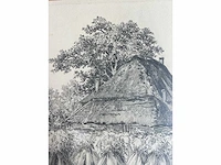 André verhorst - hoeve met korenschoven - potloodtekening - afbeelding 6 van  9