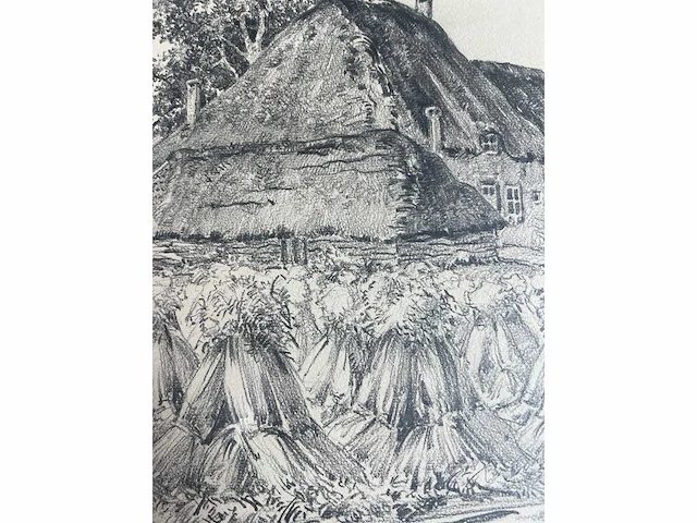 André verhorst - hoeve met korenschoven - potloodtekening - afbeelding 7 van  9