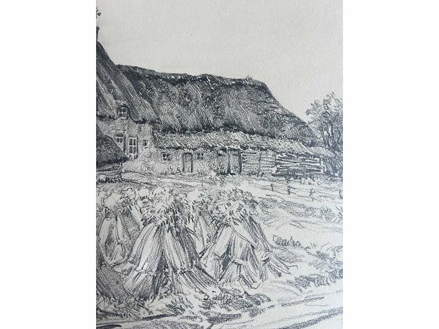André verhorst - hoeve met korenschoven - potloodtekening - afbeelding 8 van  9