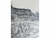 André verhorst - hoeve met korenschoven - potloodtekening - afbeelding 8 van  9