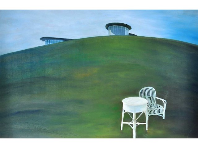 Anoniem - glooiend groen landschap - acryl op papier - afbeelding 1 van  8