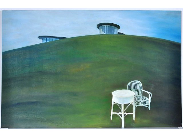 Anoniem - glooiend groen landschap - acryl op papier - afbeelding 2 van  8