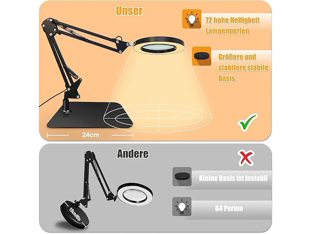 Ansteep vergrootglas met licht en standaard - afbeelding 2 van  3