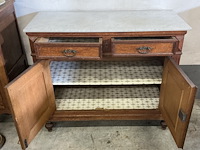 Antiek buffetkastje met marmeren blad, 2 schuiven en legkast - afbeelding 4 van  4